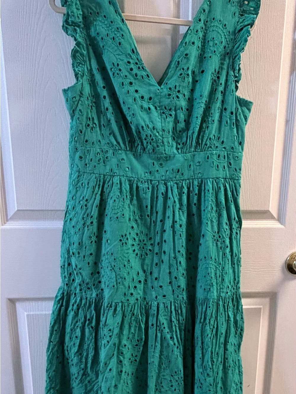 Maggy London Teal Eyelet V-Neck Ruffle Sundress